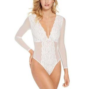 INC International Concepts Women's Long-sleeve Lace Mesh Bodysuit Size XL